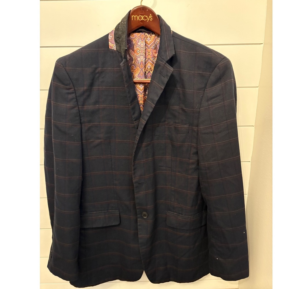 Mens‎ Alan Flusser Blazer Plaid Sport Coat Jacket Unique Paisley Lining